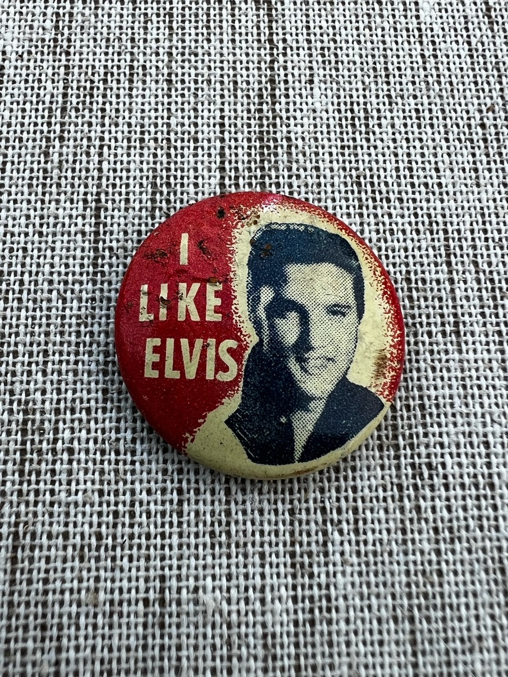 Vintage 1956 ELVIS PRESLEY Portrait I Like Green Duck Pinback Button Original